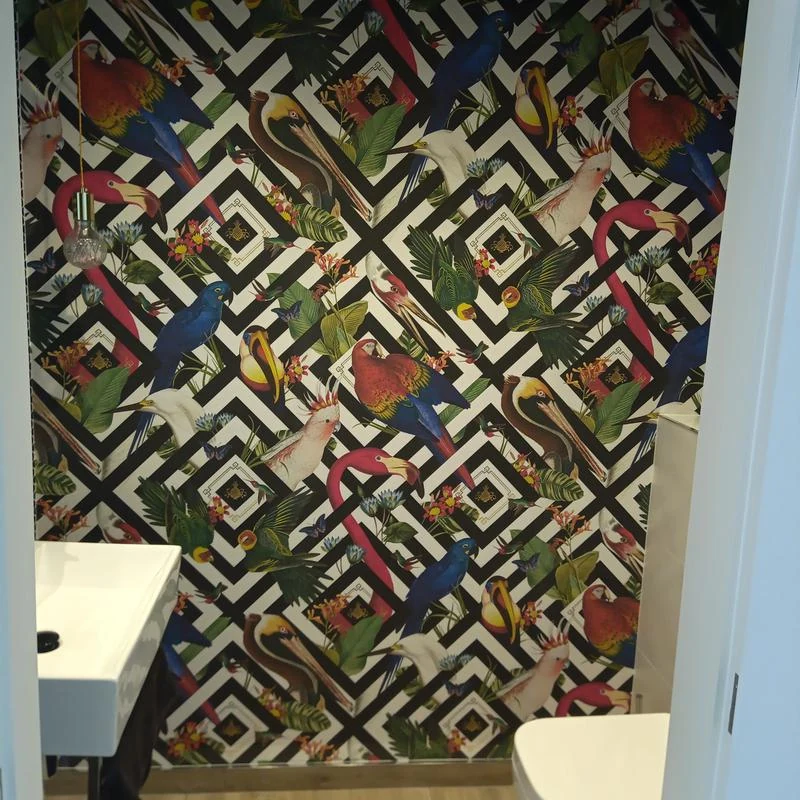 Bird-pattern cloakroom wallpaper by PA Painting & Decorating — Windsor Decorators