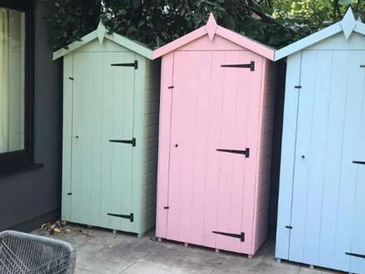 Three pastel wooden sheds painting Windsor Decorators